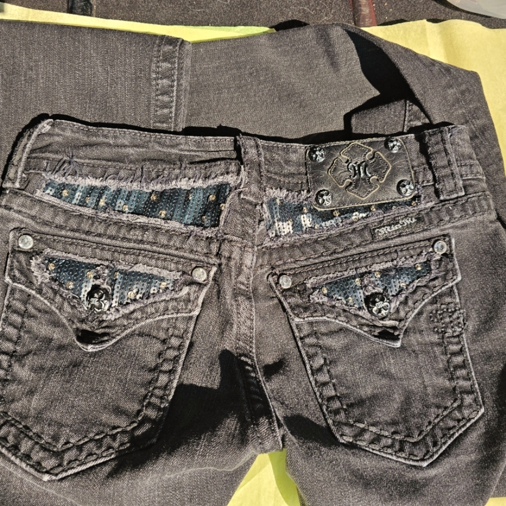 Miss Me Jeans  Womens 27/33  Embellished Bling Black Wash Boot Cut Demin #43